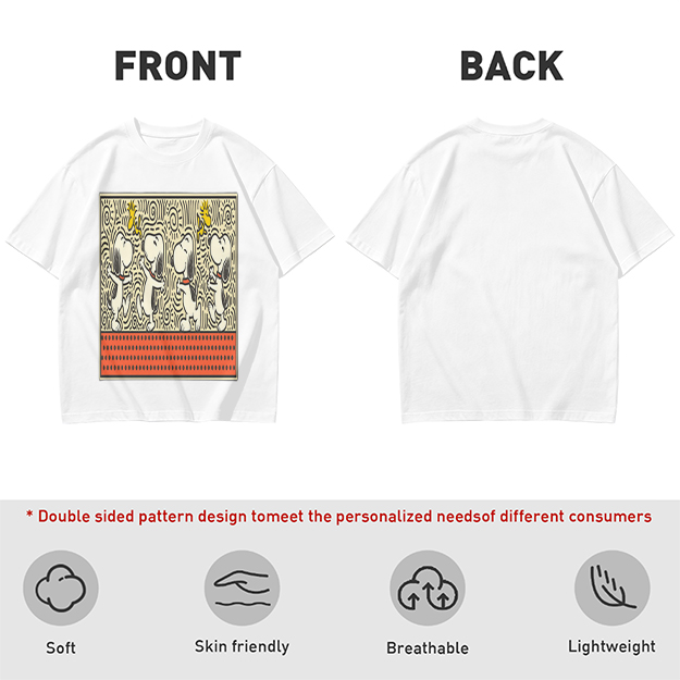 Olive T-shirt with dancing Snoopy and Woodstock graphic print