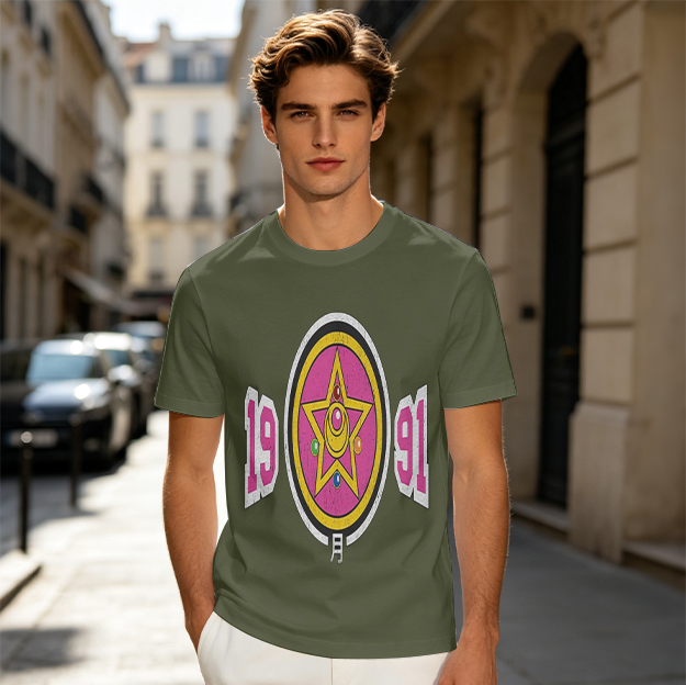 Olive Graphic T-Shirt With 1991 And Star Emblem Print