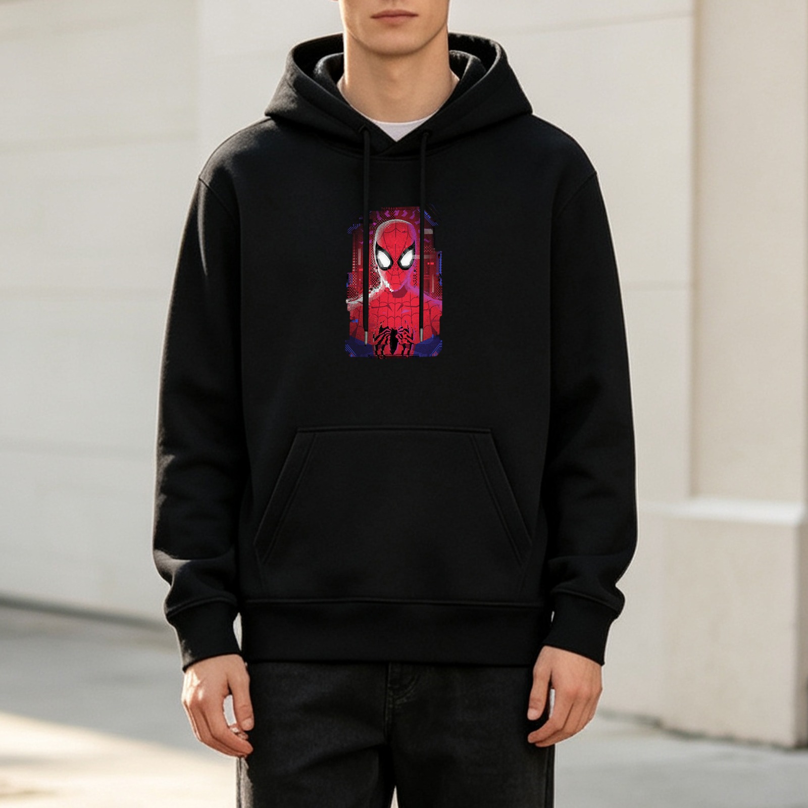 Black Hoodie With Spider-Man Graphic Print