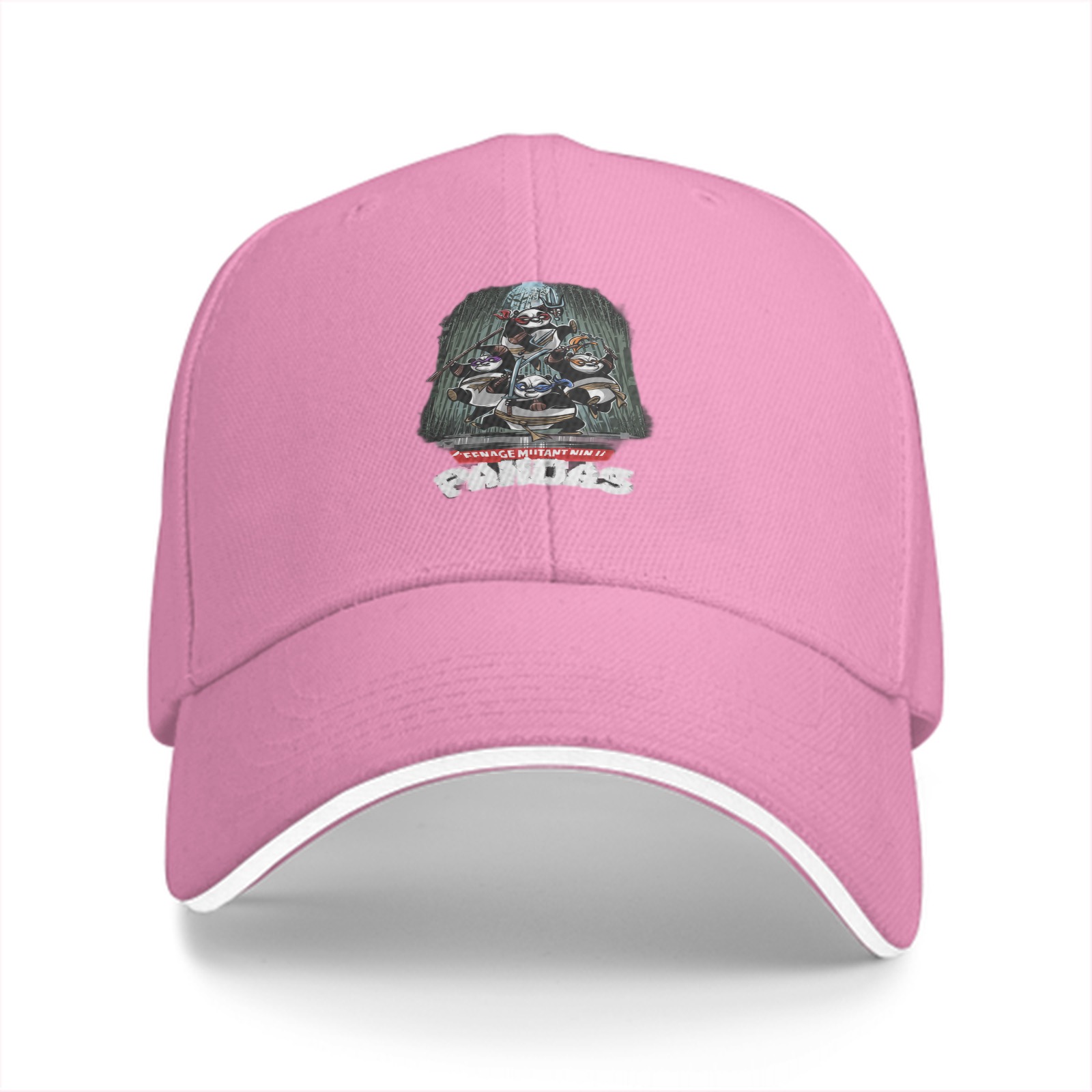 Black Baseball Cap With Teenage Mutant Pandas Graphic Print