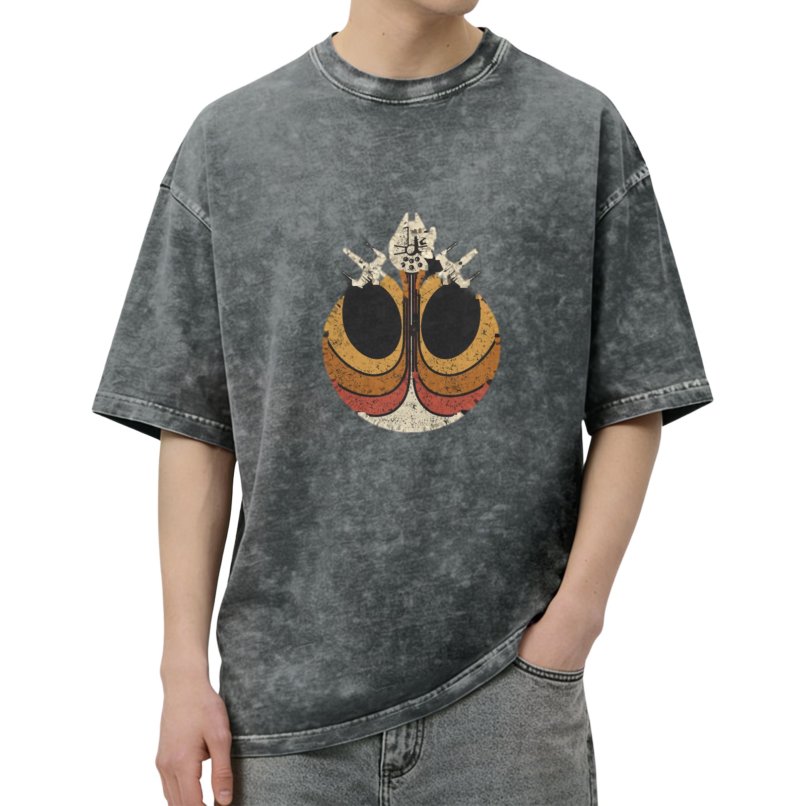 Star Wars Rebel Alliance Logo Vintage Graphic Acid Wash Oversized T-Shirt