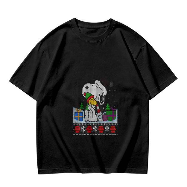 Olive Christmas Snoopy and Woodstock Graphic T-Shirt