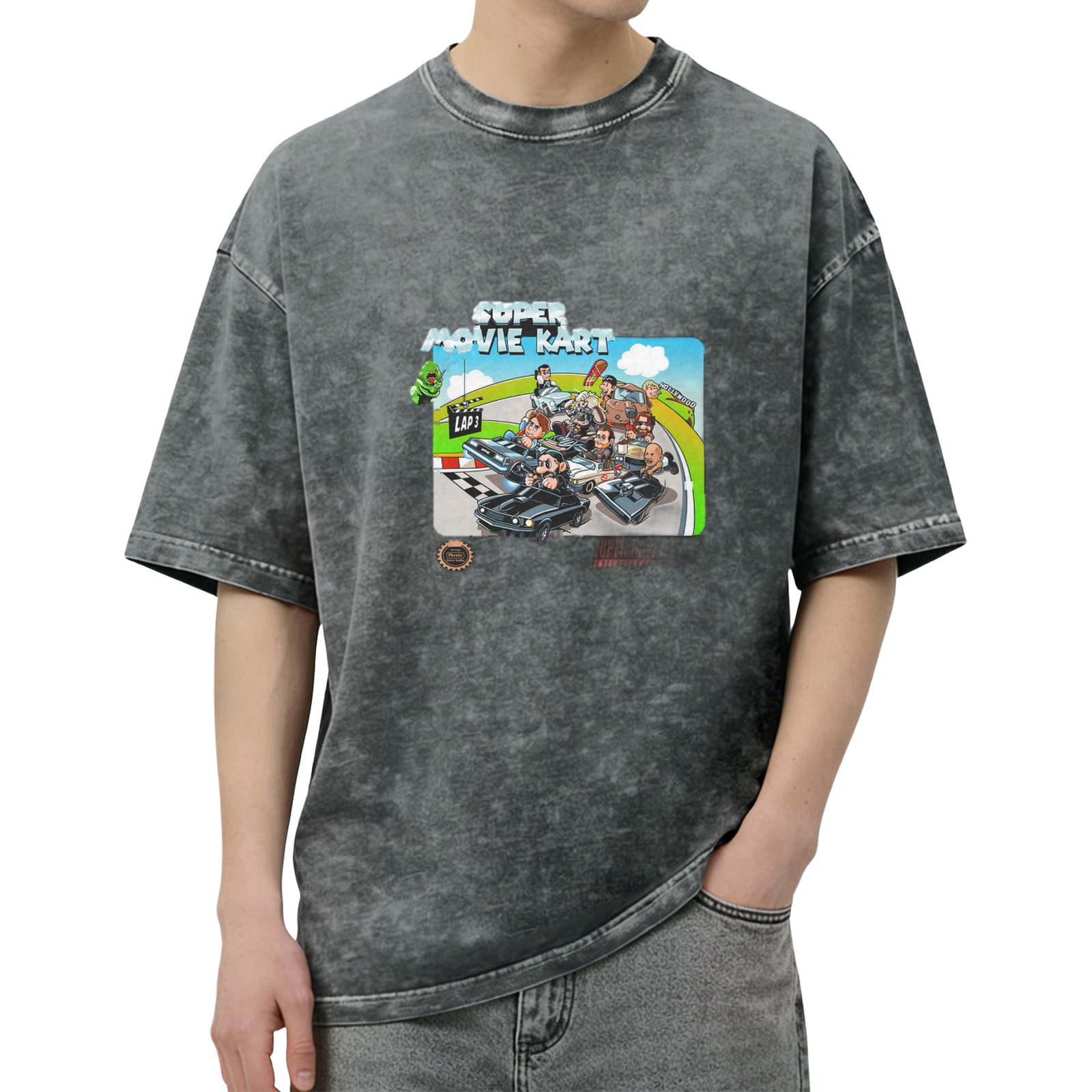 Super Movie Kart Graphic Acid Wash Oversized T-shirt