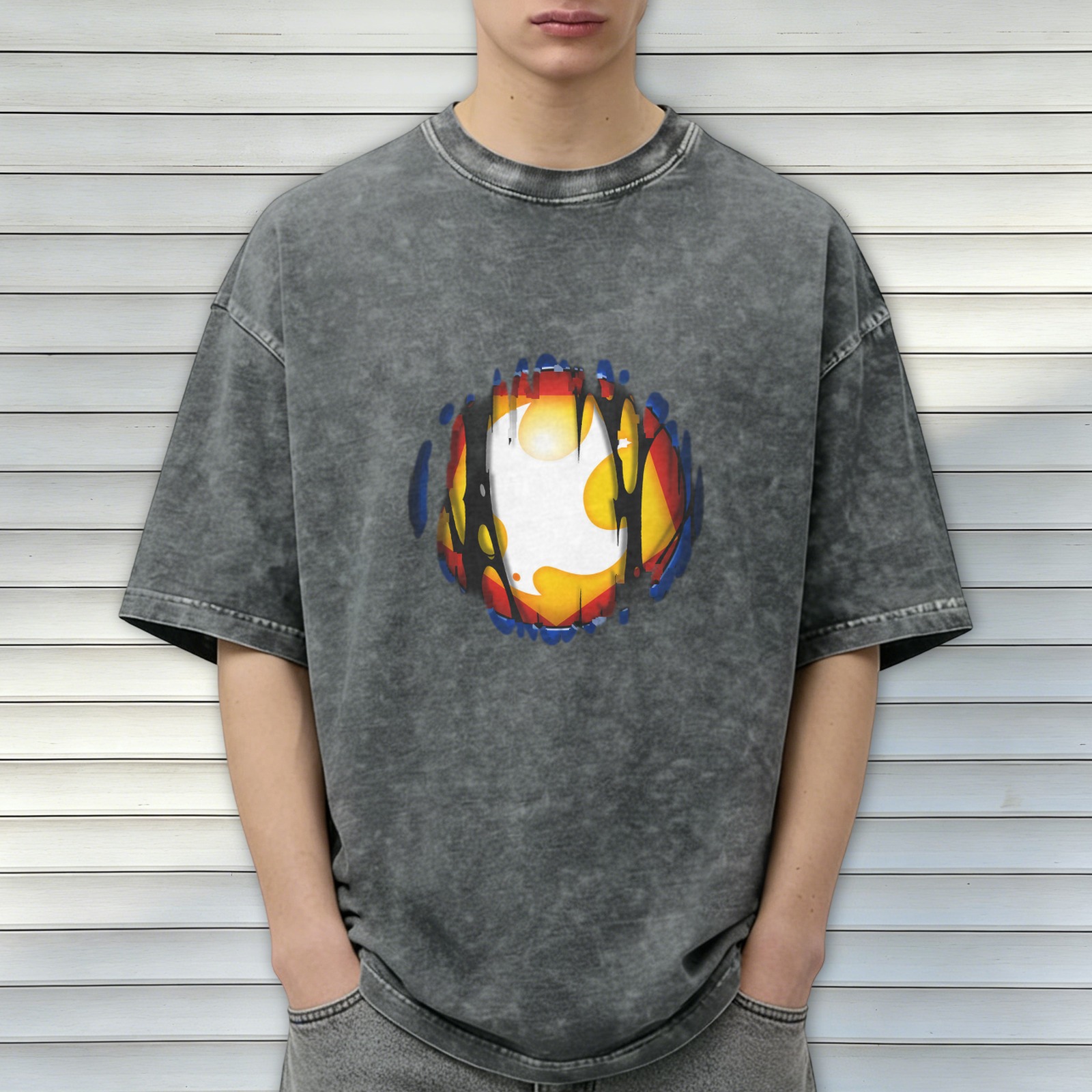 Oversized Acid Wash T-Shirt with Distressed Graphic Print