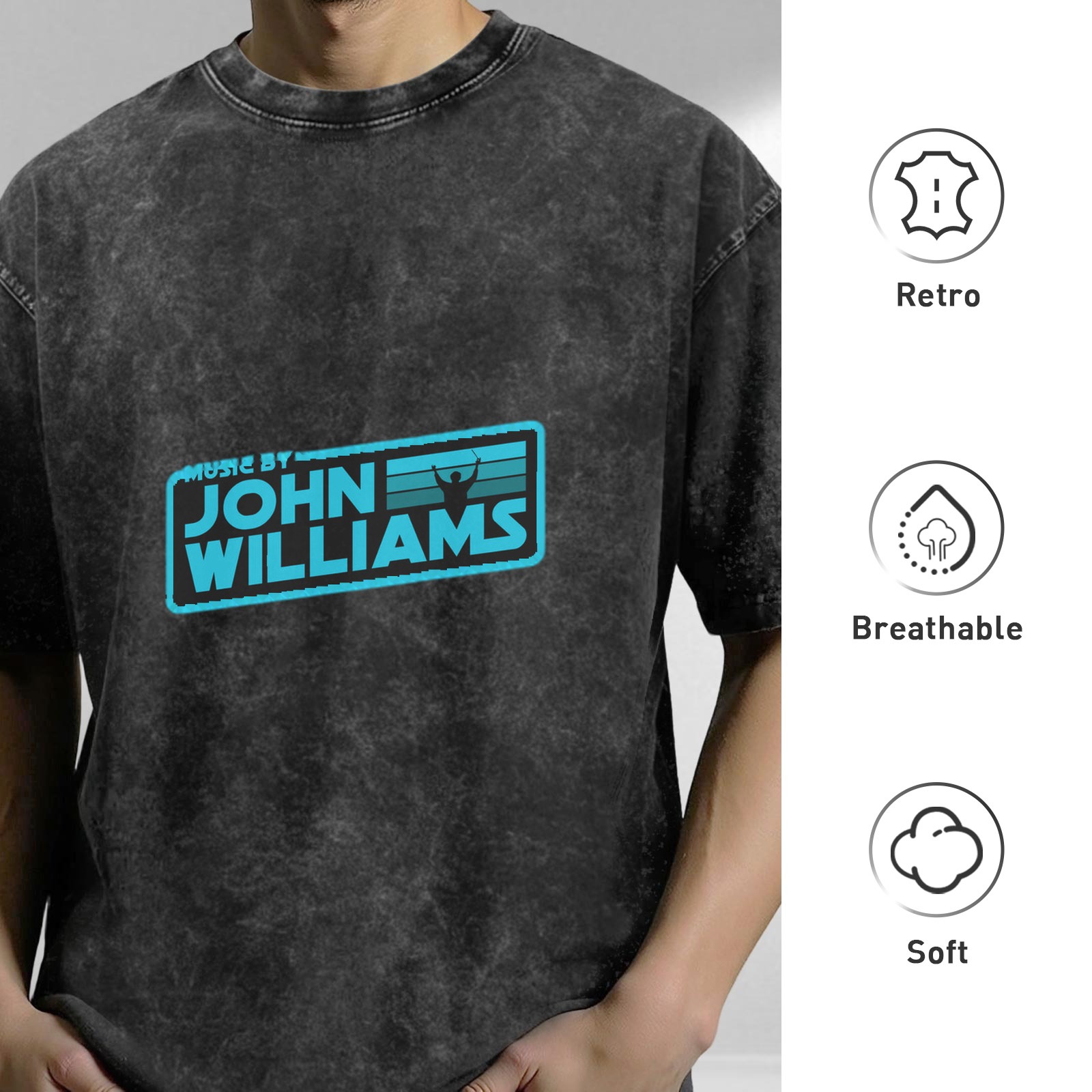Washed Black T-Shirt with Music By John Williams Graphic