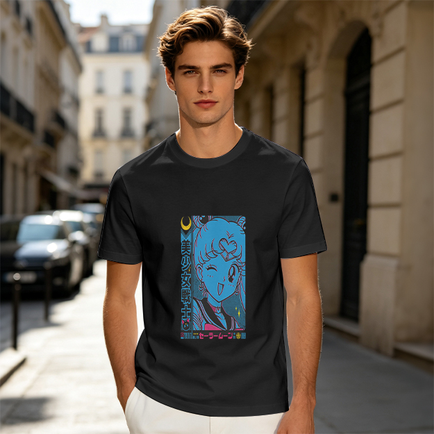 Olive anime graphic t-shirt with magical girl character print
