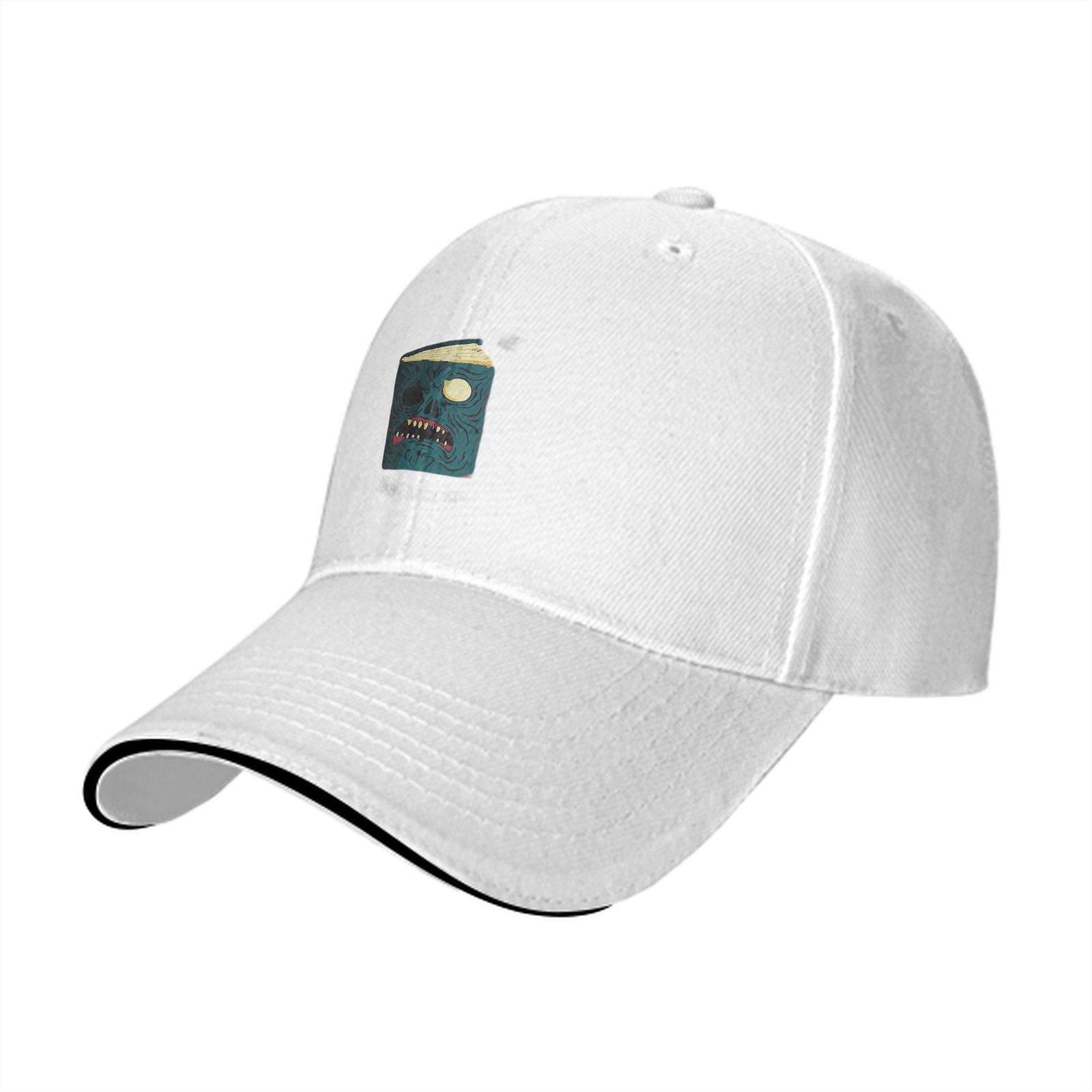 Black Baseball Cap With Square Zombie Monster Face Graphic