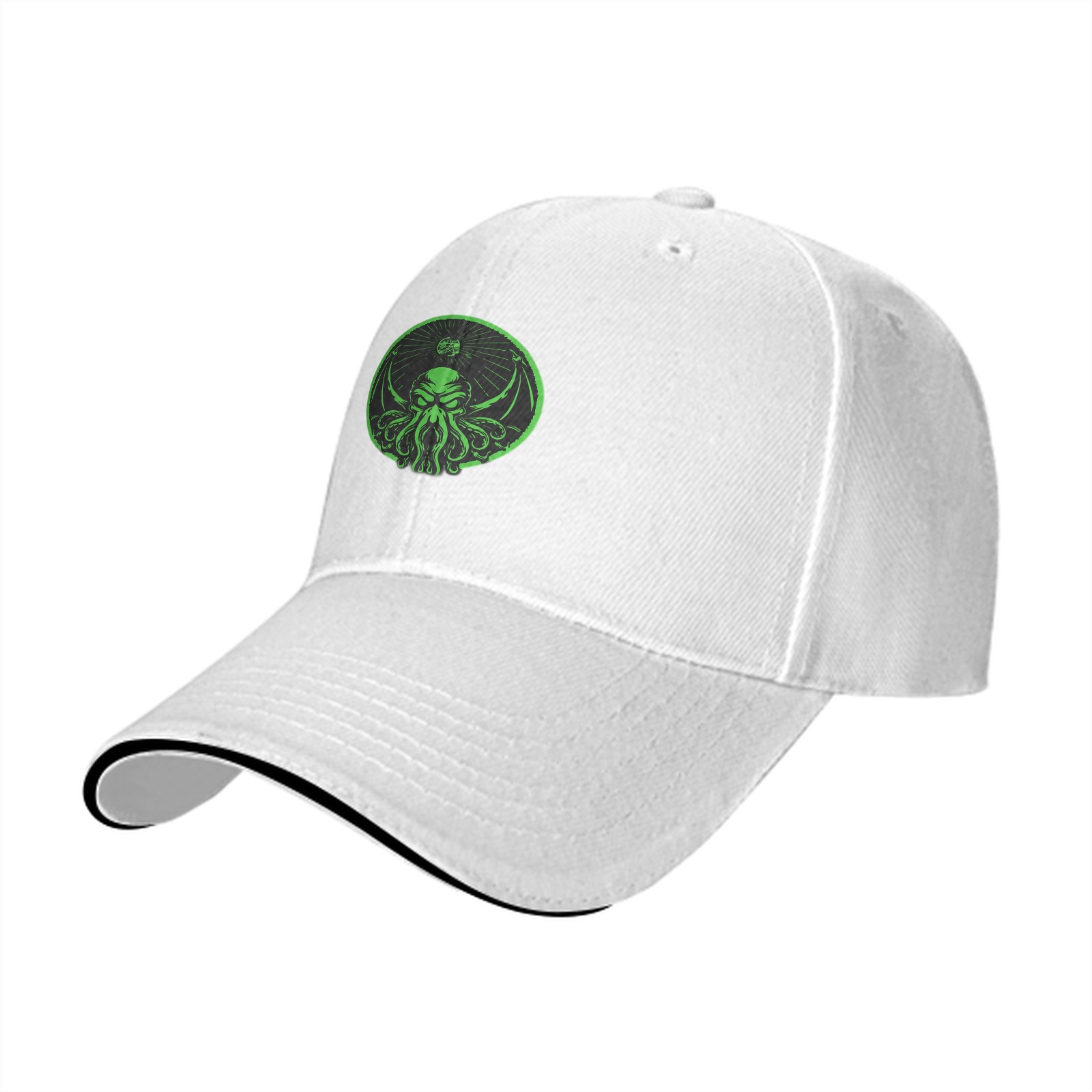 Black Baseball Cap With Green Cthulhu Emblem Design