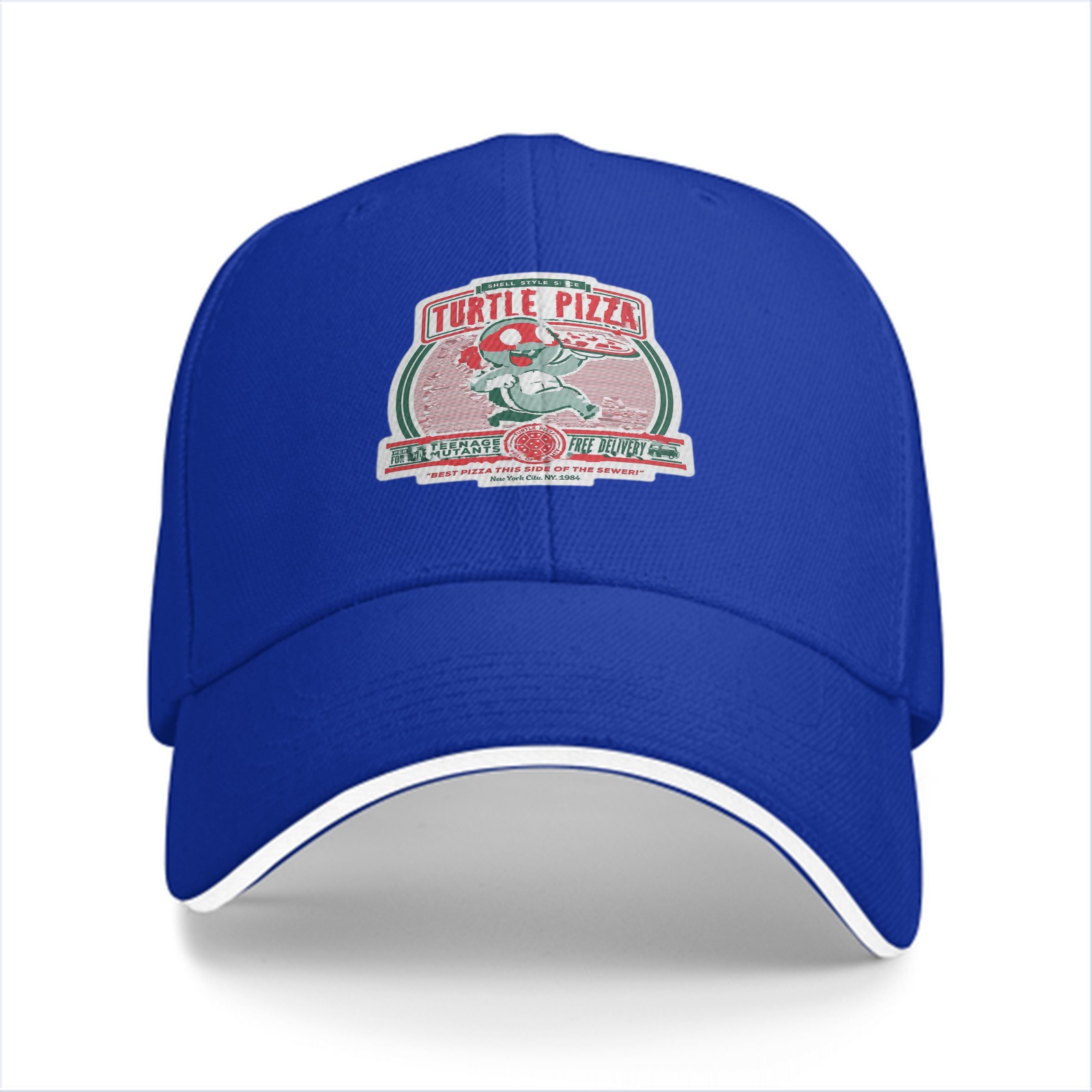 Black Baseball Cap With Turtle Pizza Graphic Print