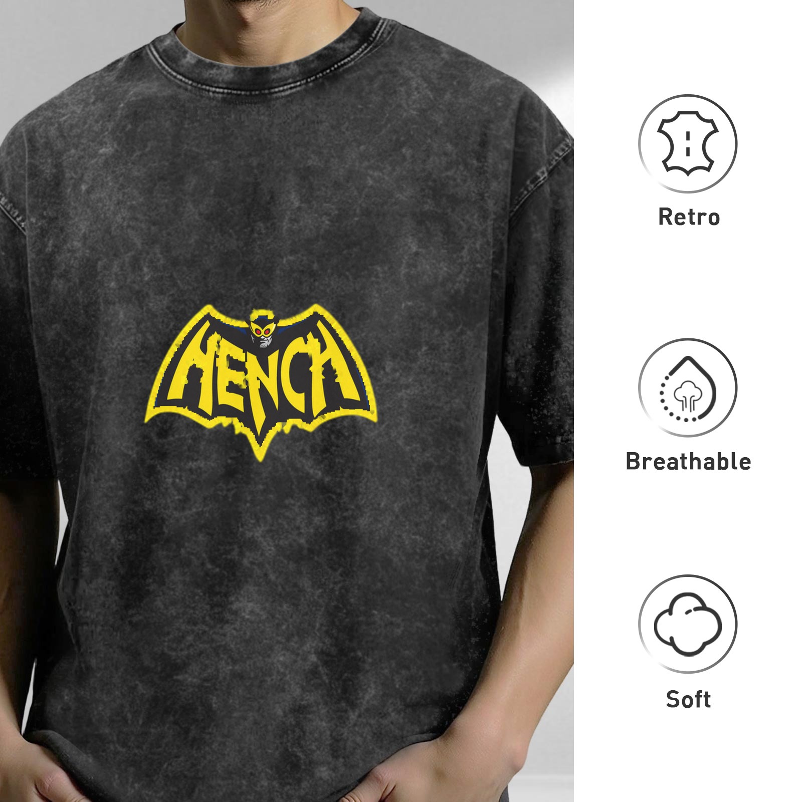 Hench Bat Graphic Acid Wash T-Shirt