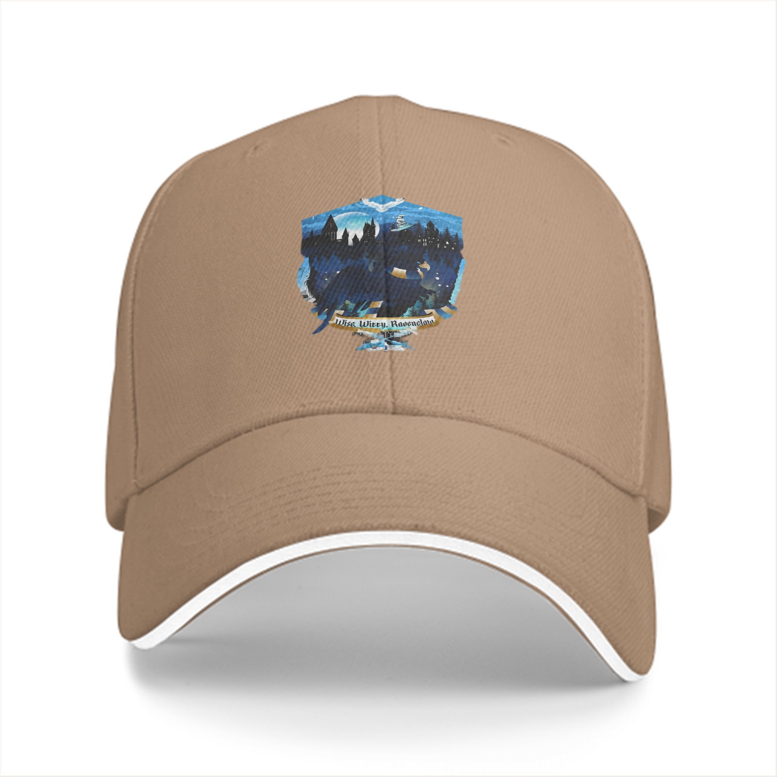 Black Baseball Cap With Night Castle Landscape Graphic Print