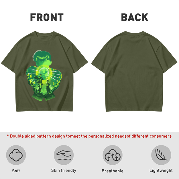 Anime Character Silhouette Glowing Green Graphic T-Shirt