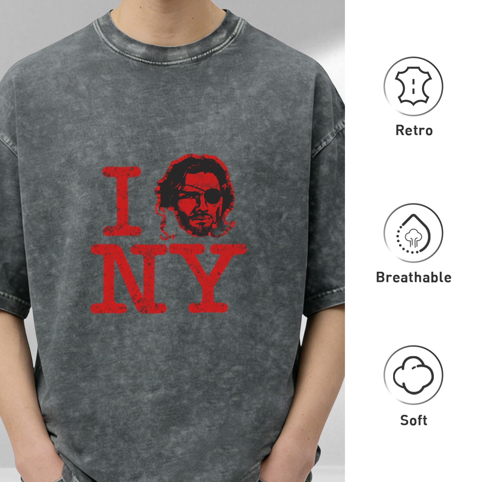 Vintage Wash 'I Heart NY' Snake Plissken Graphic T-Shirt