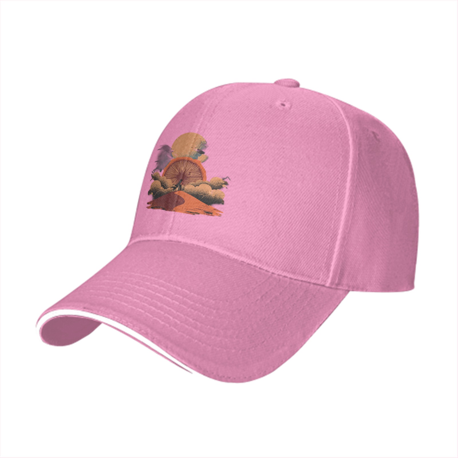 Black Baseball Cap with Desert Sunset Mountain Graphic
