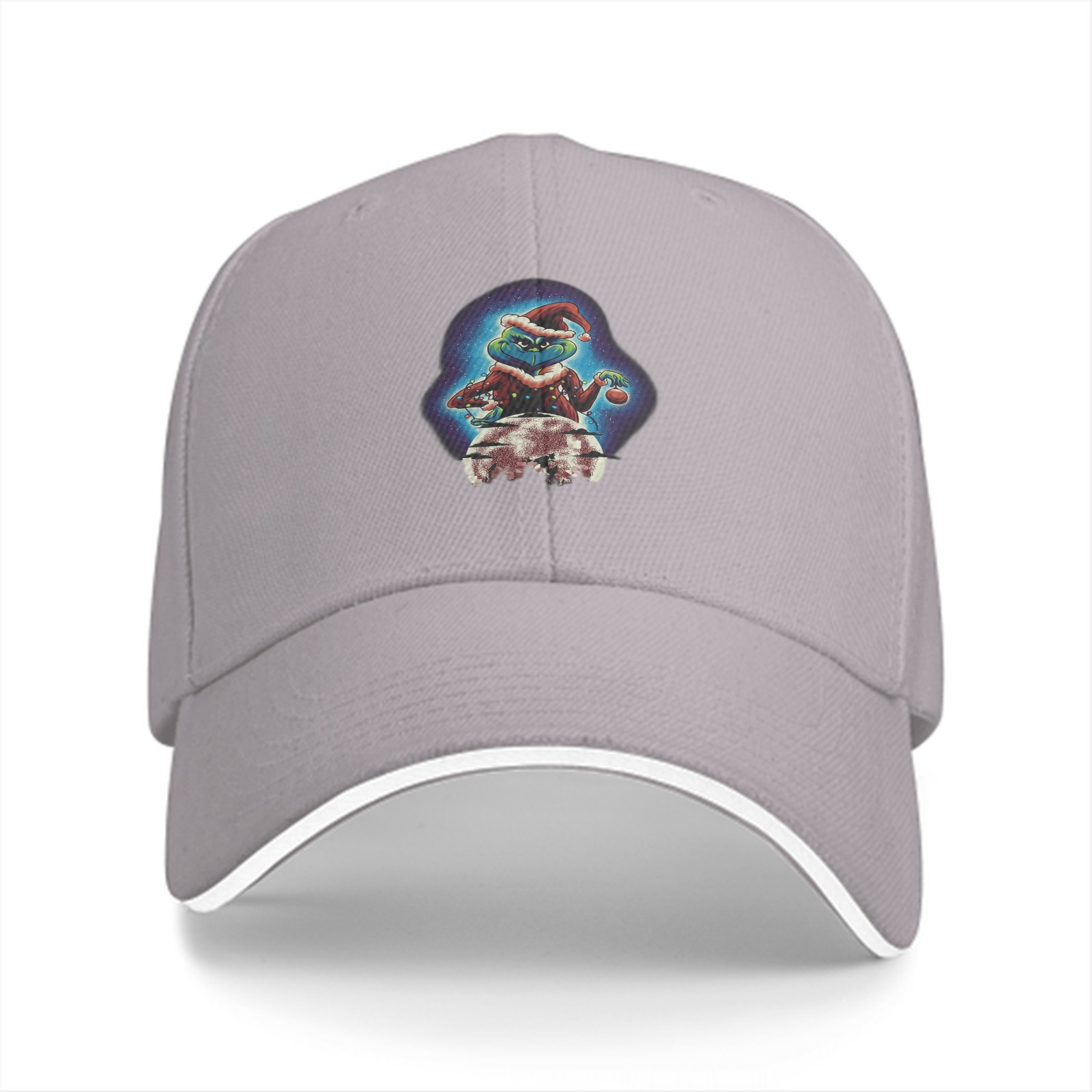 Black Baseball Cap With Grinch Christmas Character Print