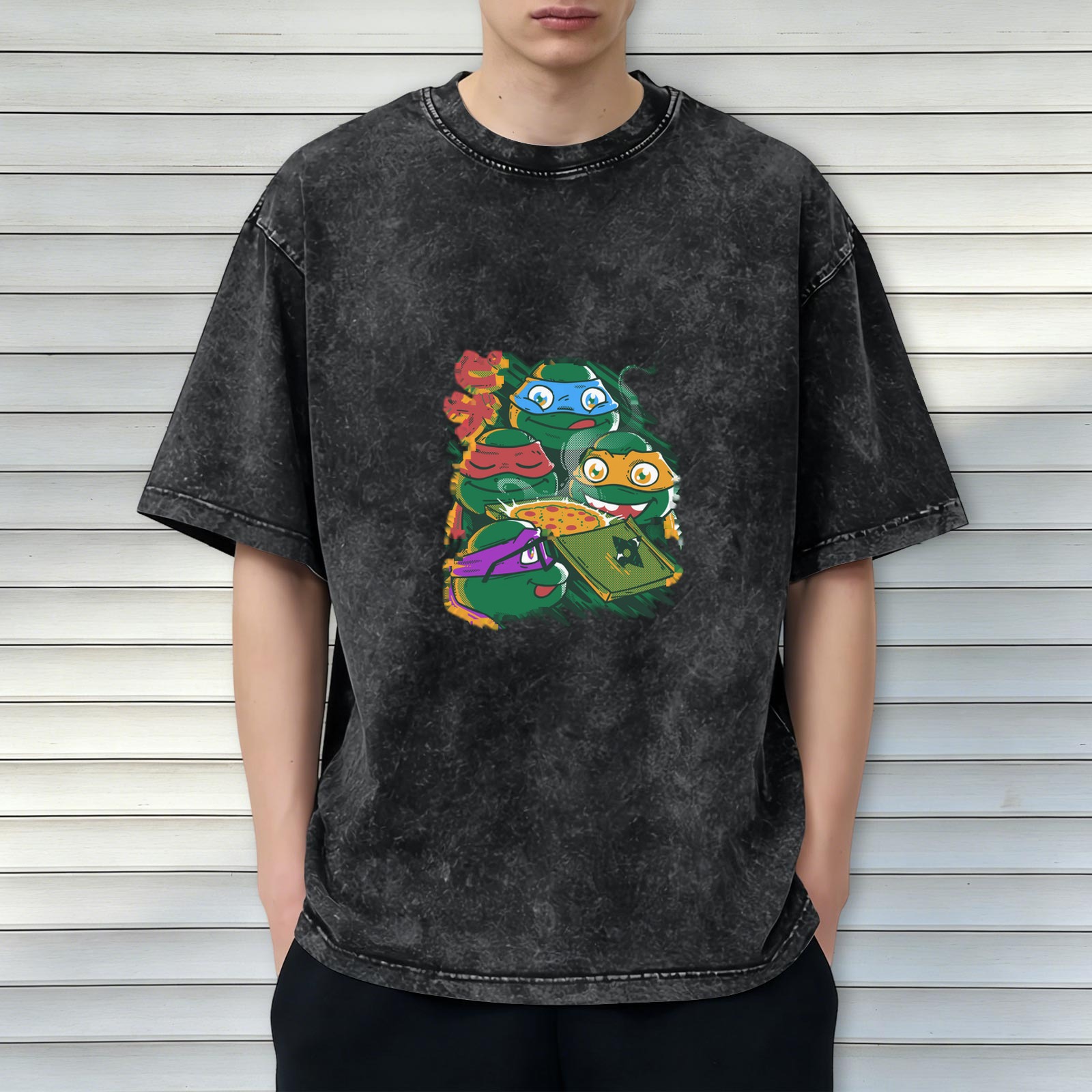 Teenage Mutant Ninja Turtles Pizza Graphic Acid Wash T-Shirt