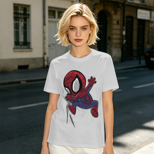 Olive T-shirt with Chibi Spider-Man Graphic Print