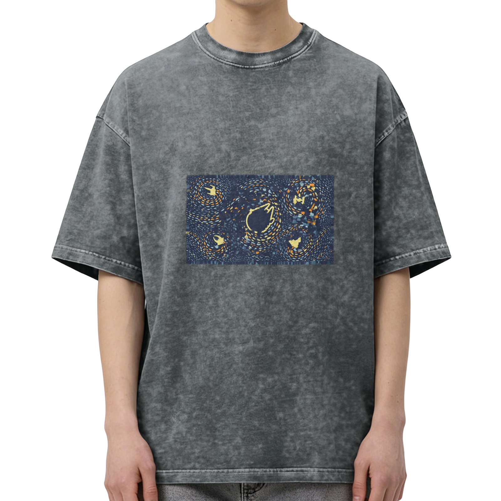 Oversized Acid Wash T-Shirt with Celestial Graphic Print