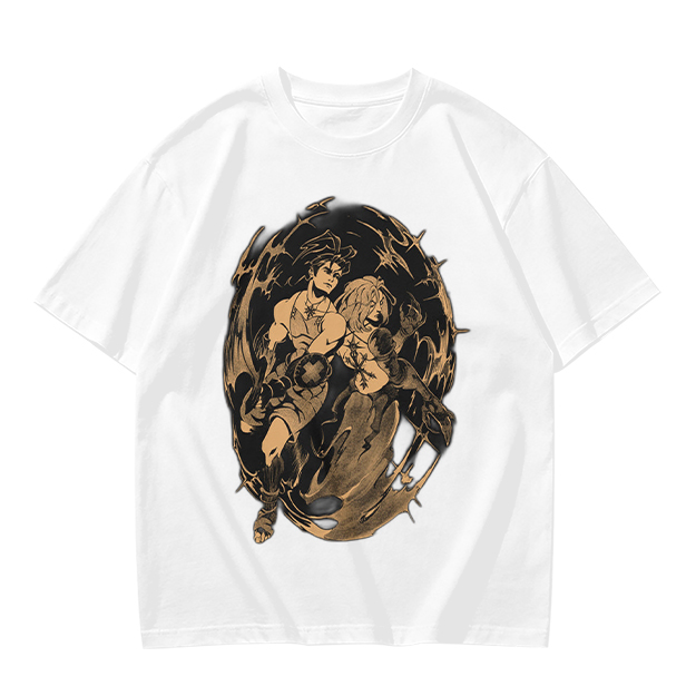 Olive Graphic Tee with Dynamic Anime Character Art Print