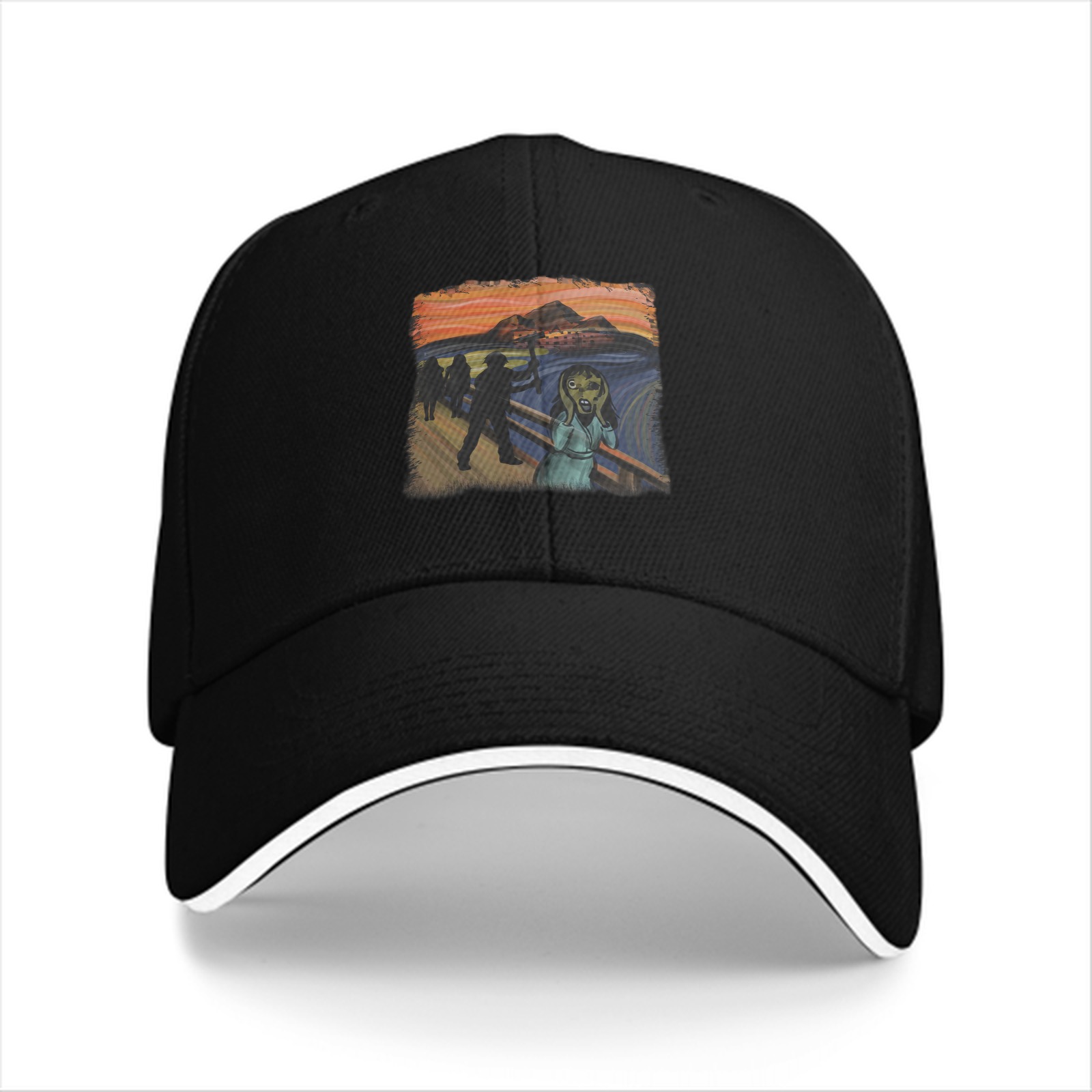 Black Baseball Cap With The Scream Art Print Design