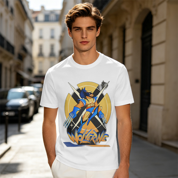 Olive Wolverine Graphic T-Shirt Featuring X-Men Symbol Art
