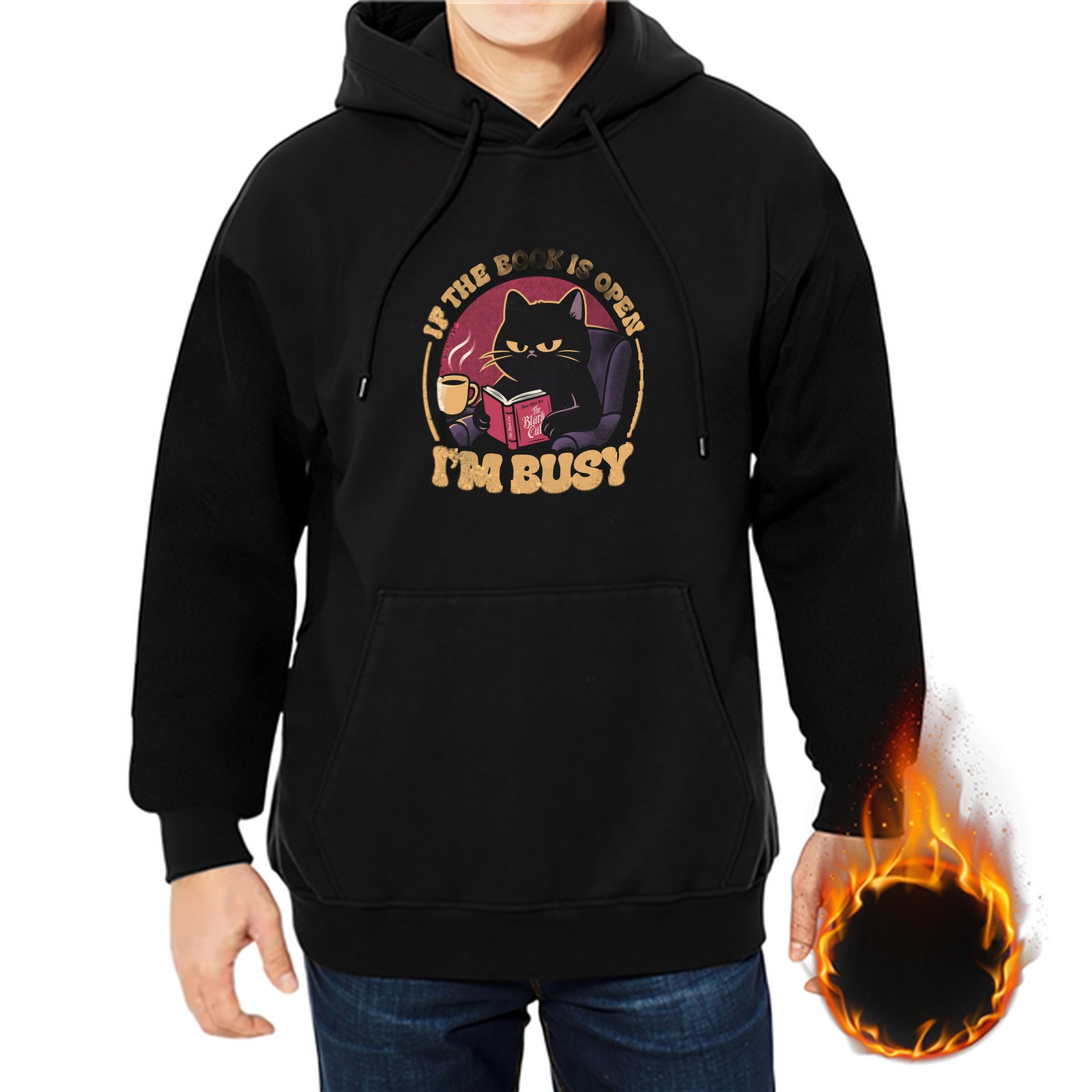 Black Cat Reading Book Coffee Hoodie For Book Lovers