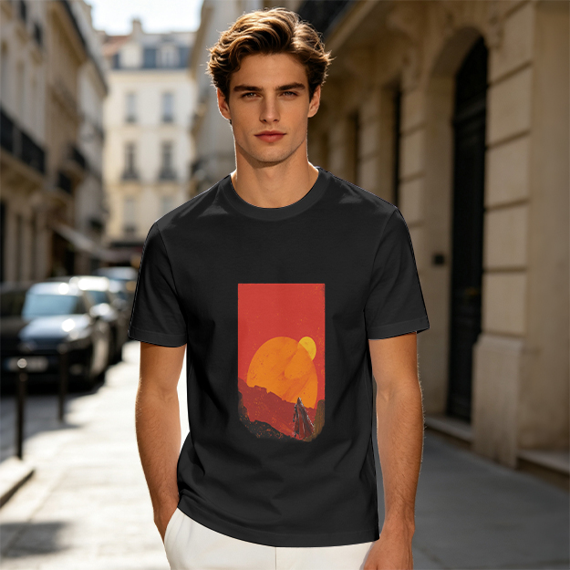 Olive T-Shirt with Desert Sunset Silhouette Graphic