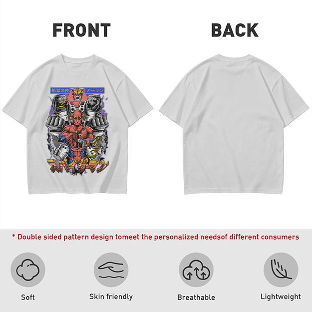 Olive T-shirt with Japanese Spider-Man Mech Graphic Print