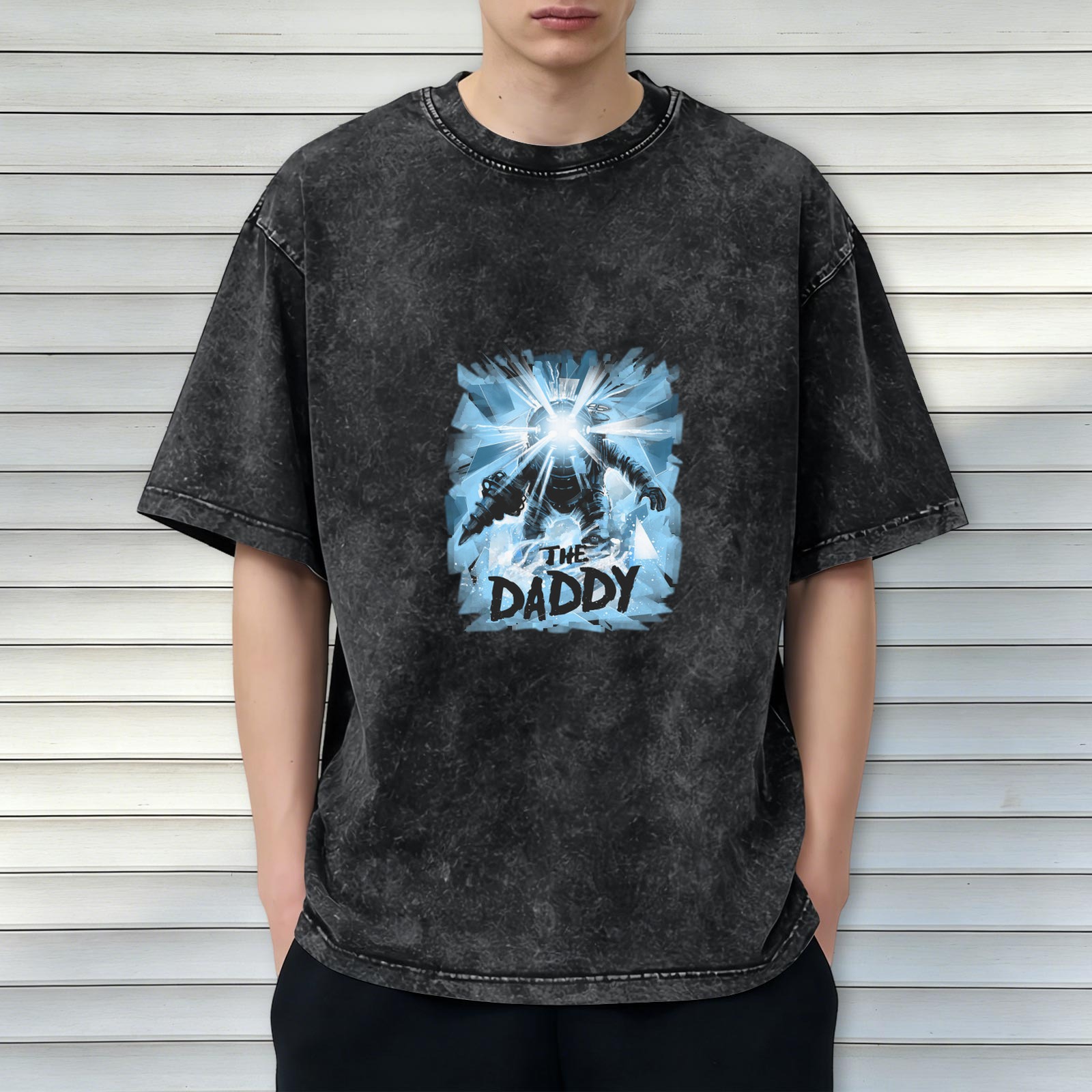 Men's Oversized Vintage Wash Graphic T-Shirt 'The Daddy' (Bioshock Big Daddy Inspired)