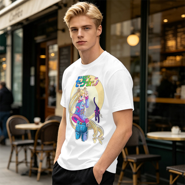 Olive anime graphic t-shirt featuring Usagi and Luna