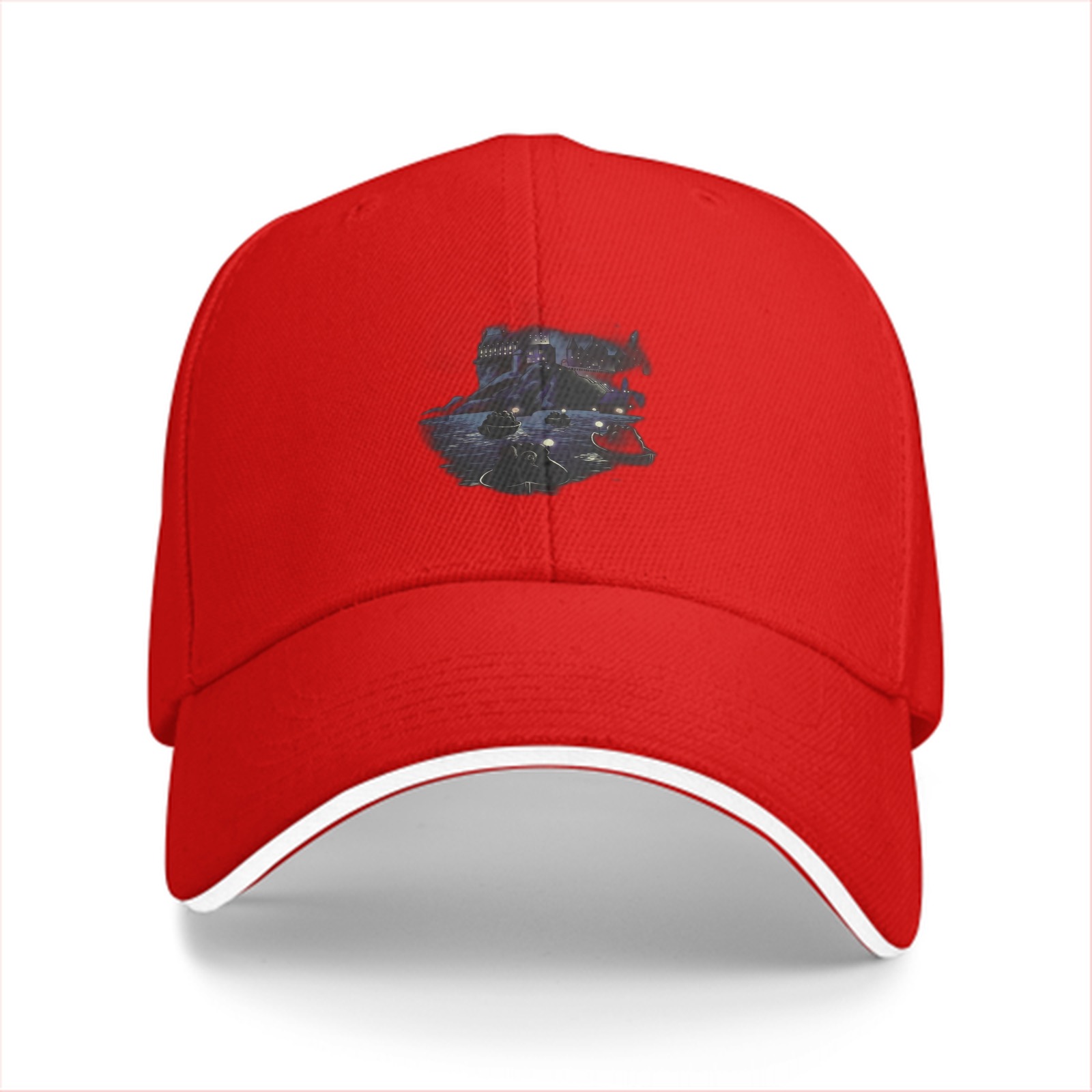 Black Baseball Cap With Dark Spacecraft Graphic Print