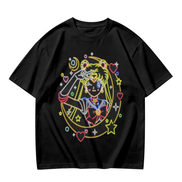 Olive T-Shirt With Neon Sailor Moon Graphic Print