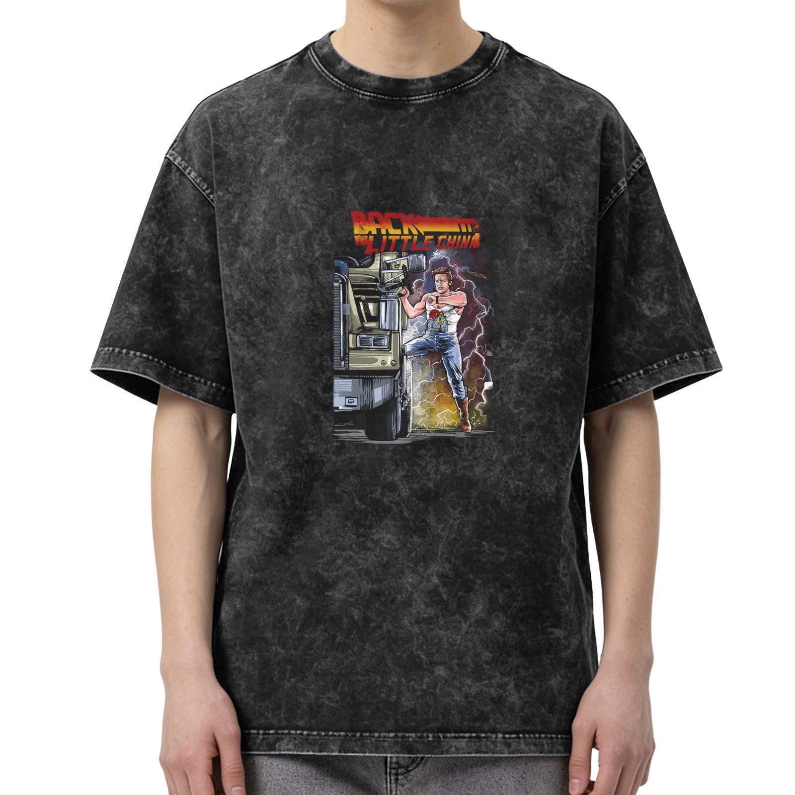 Back to Little China Graphic Acid Wash Oversized T-Shirt