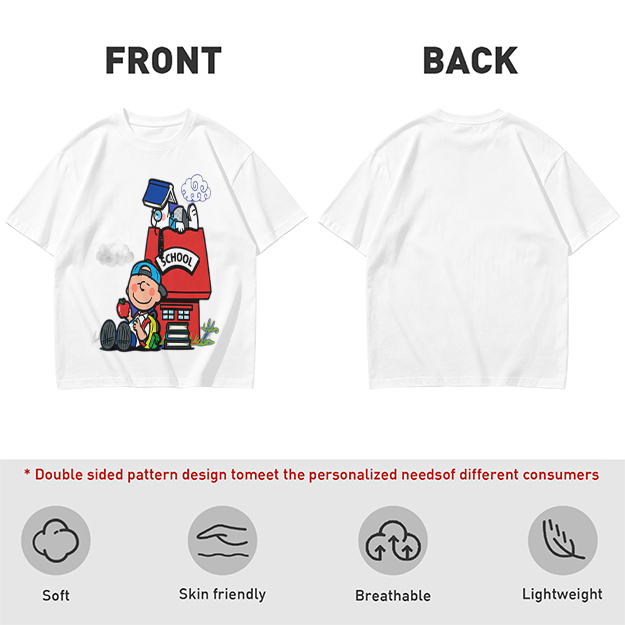 Olive T-shirt with Charlie Brown and Snoopy School Print