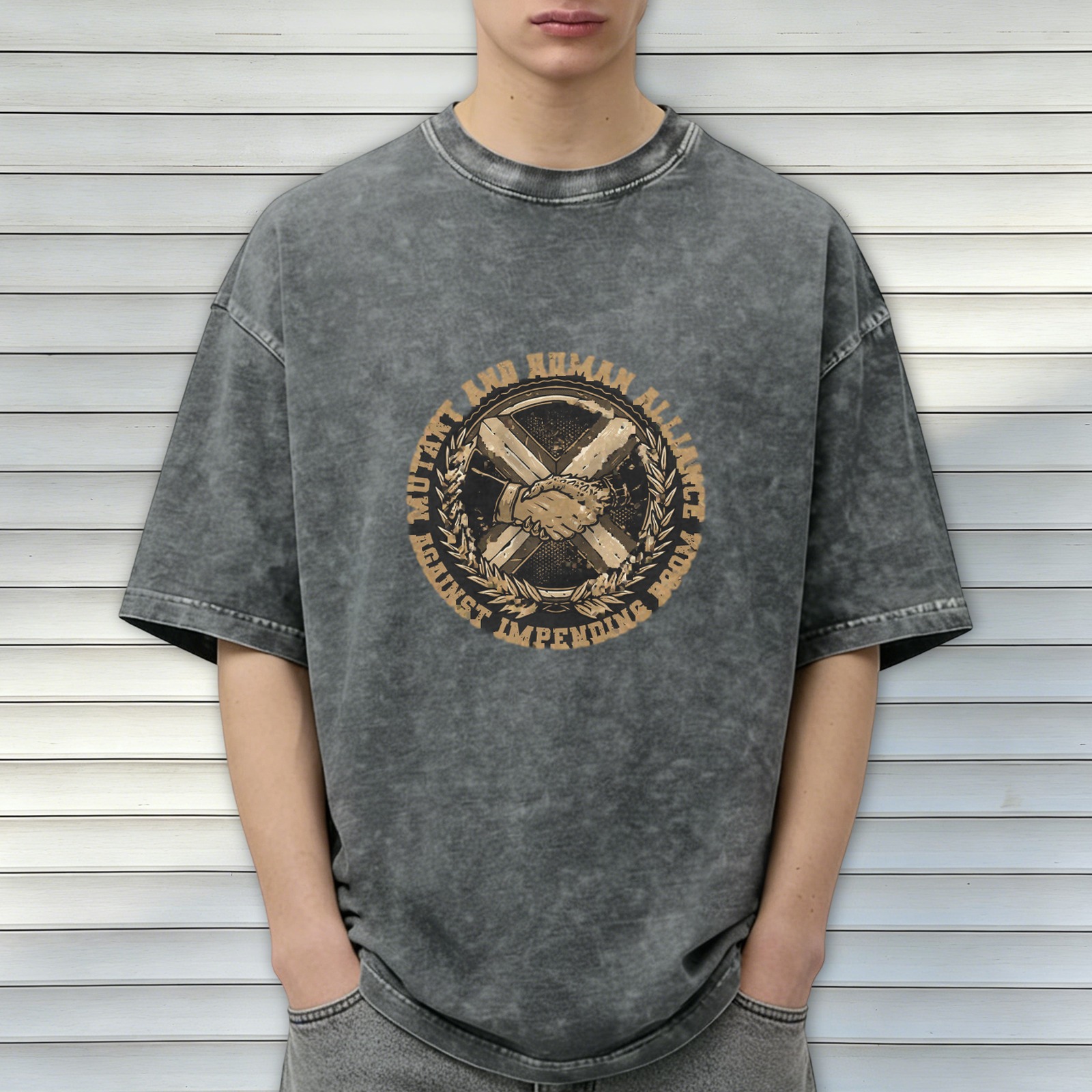 Mutant and Human Alliance Graphic Stonewashed Black T-Shirt