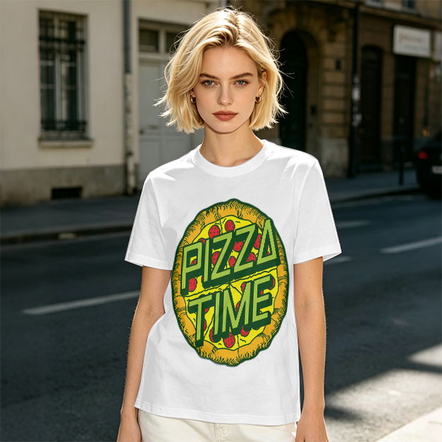 Olive Green Pizza Time Graphic T-Shirt