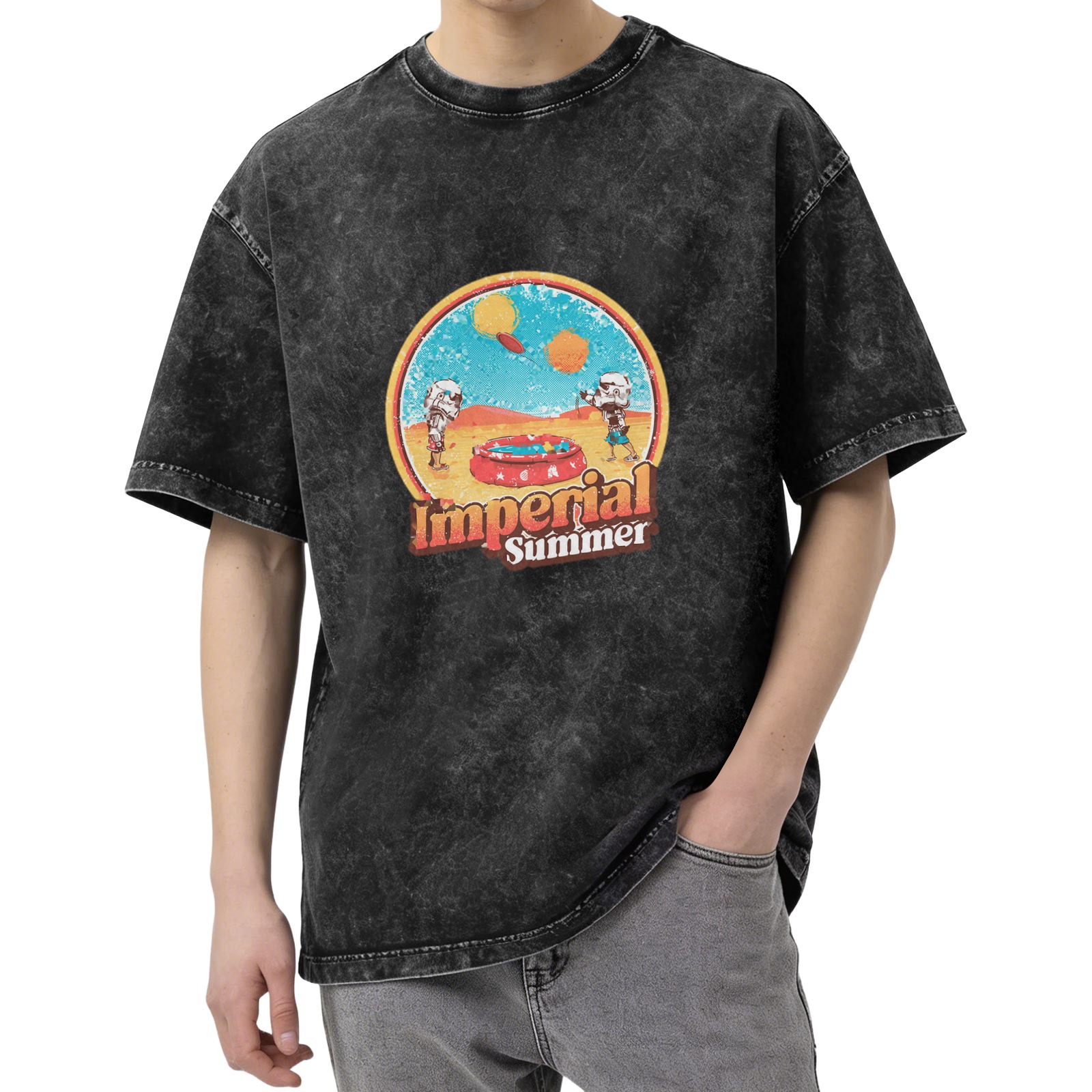 Imperial Summer Graphic Black Wash Oversized T-Shirt