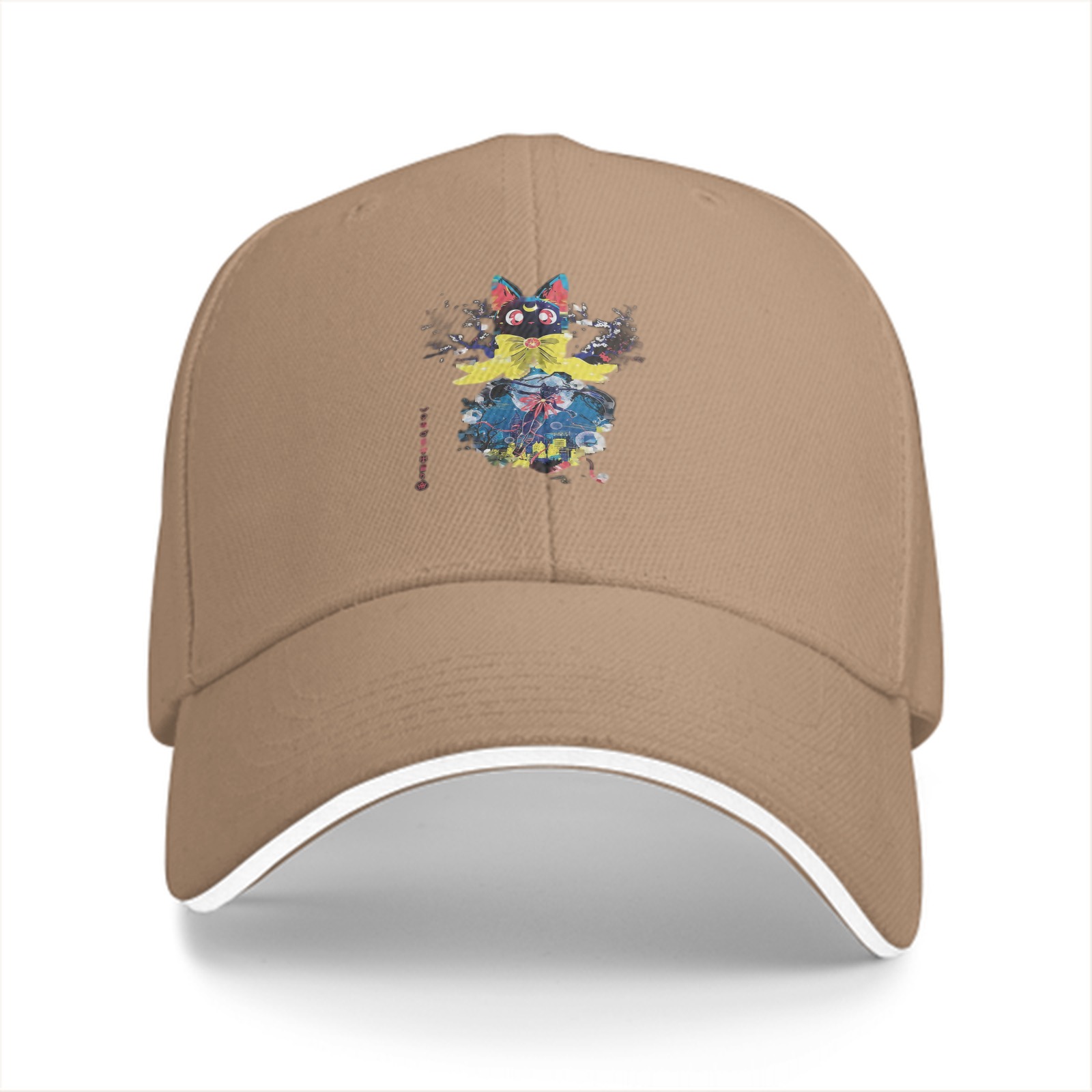 Black Baseball Cap With Anime Black Cat Graphic Print