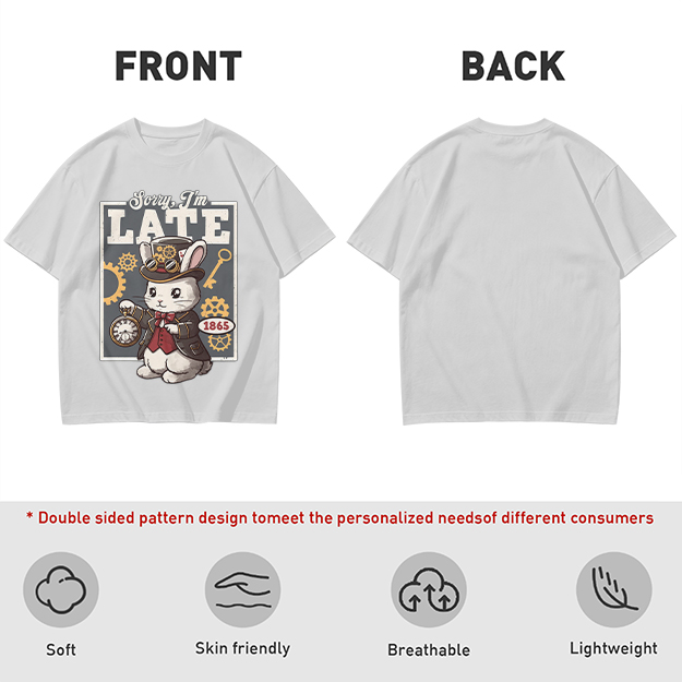 Sorry I'm Late Steampunk White Rabbit Graphic T-Shirt