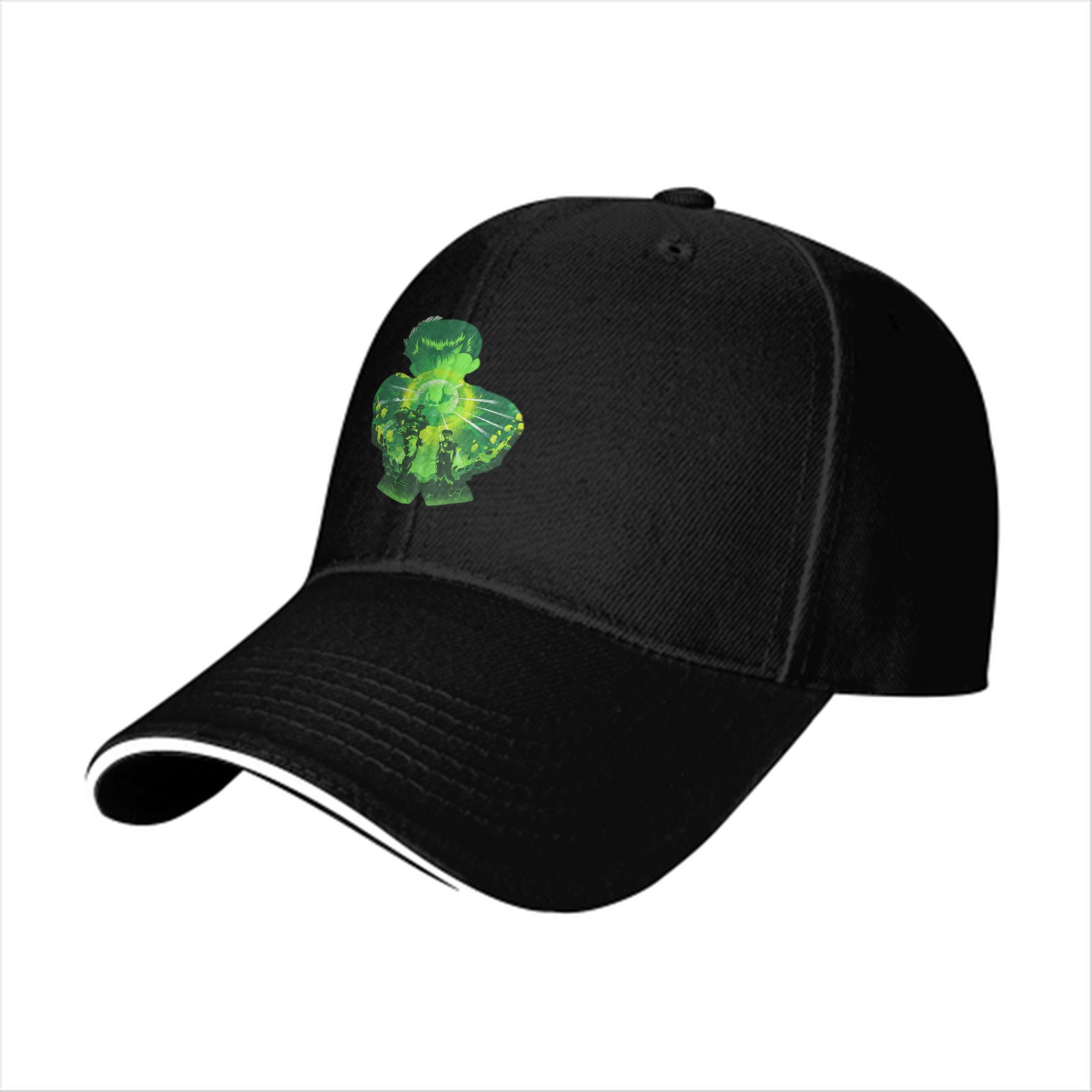 Black Baseball Cap With Green Clover Superhero Silhouette Art