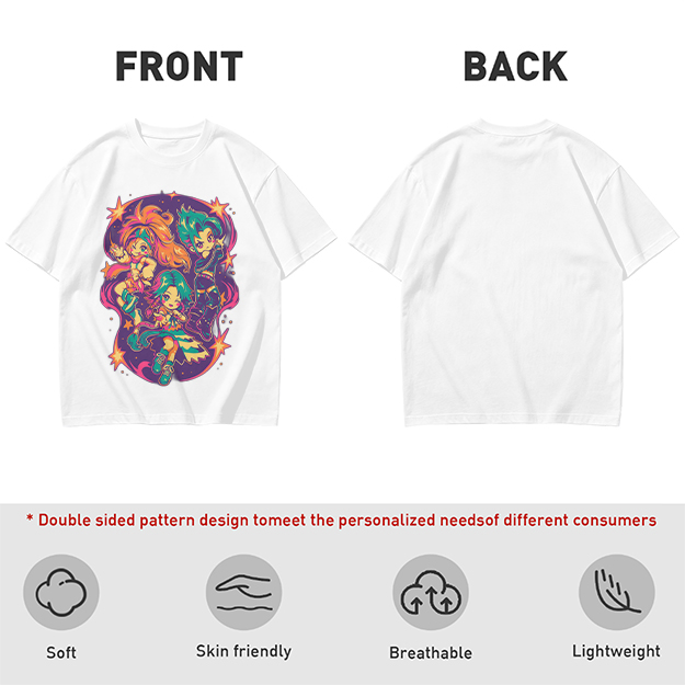 Olive T-Shirt With Vibrant Anime Chibi Characters Graphic Print