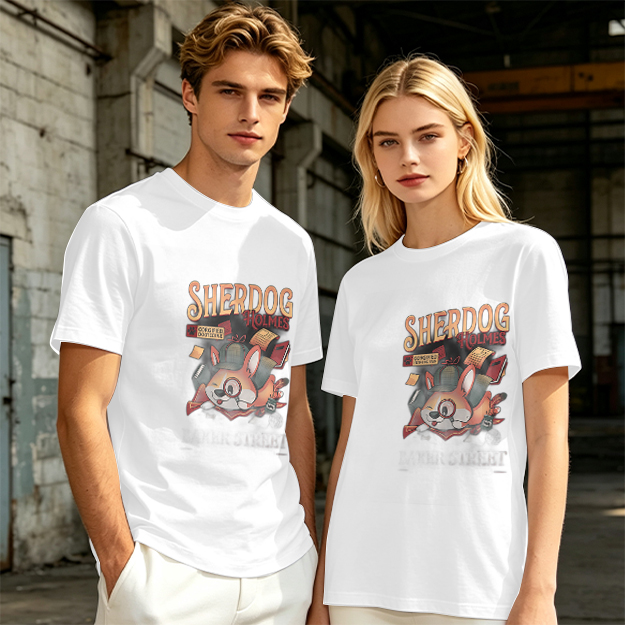 Olive T-Shirt with Sherdog Holmes Detective Dog Graphic Print