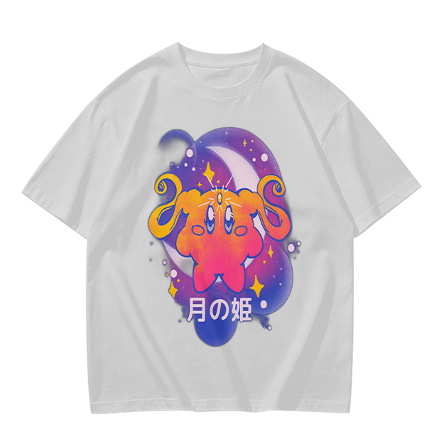 Olive t-shirt with cosmic cat and moon graphic print
