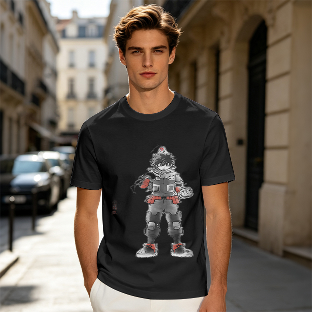 Olive T-Shirt With Anime Hero Character Print