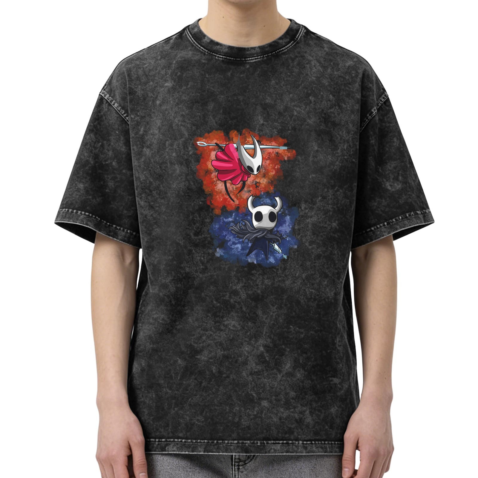 Hollow Knight Themed Washed Black Graphic T-Shirt