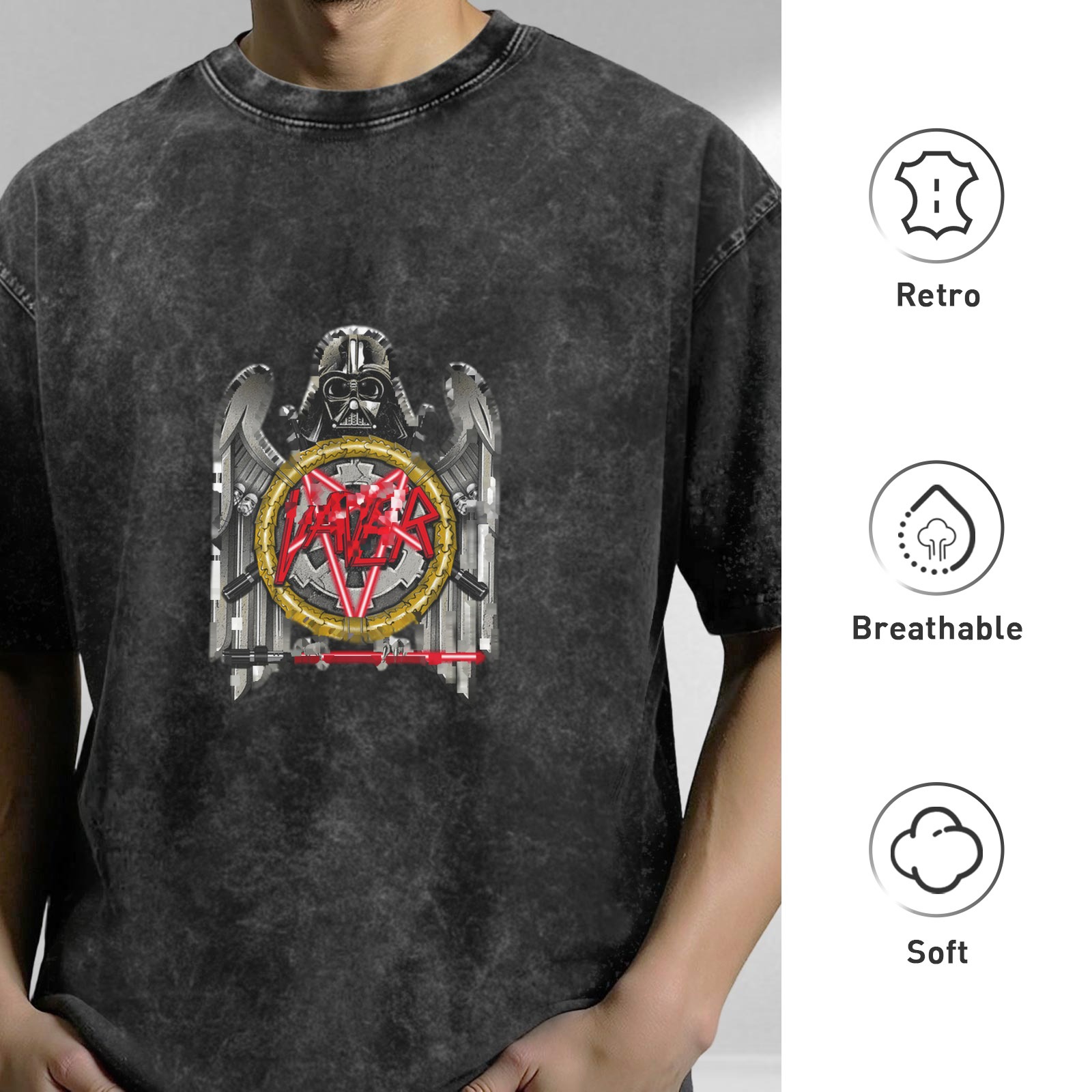 Washed black graphic t-shirt with Darth Vader and metal band style print