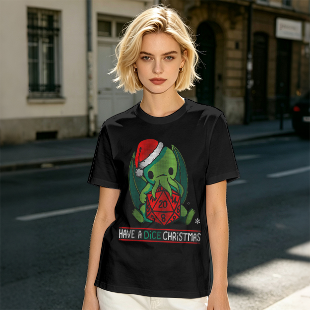 Have a Dice Christmas Cute Cthulhu Santa T-Shirt