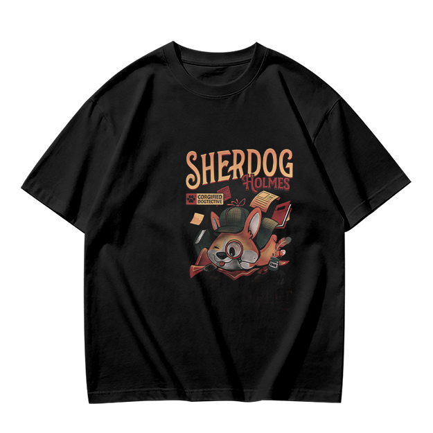 Olive T-Shirt with Sherdog Holmes Detective Dog Graphic Print