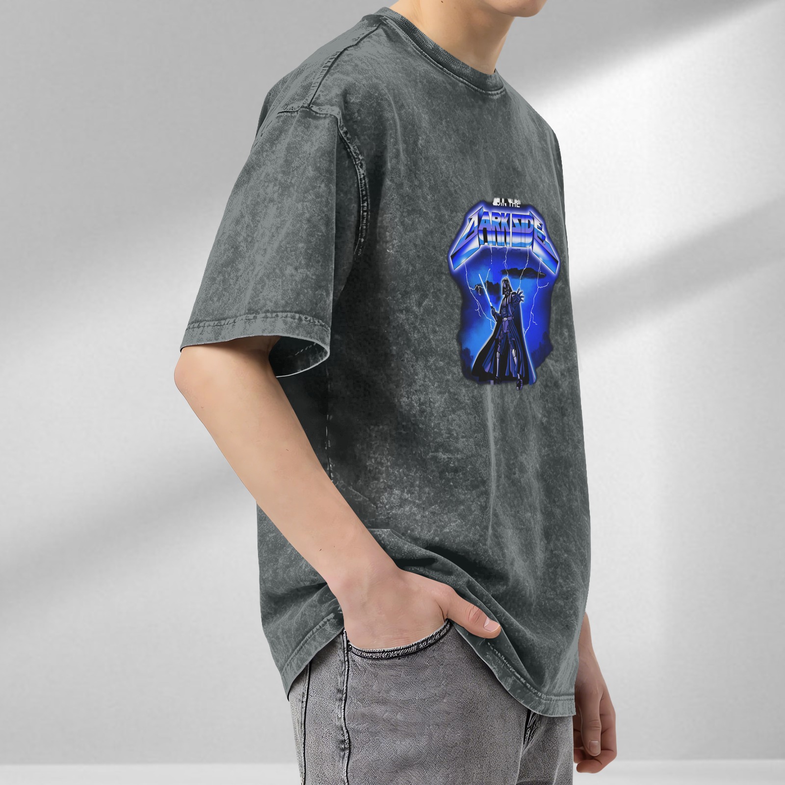 Star Wars Darth Vader 'Join The Dark Side' Heavy Metal Lightning Graphic Acid Wash T-Shirt