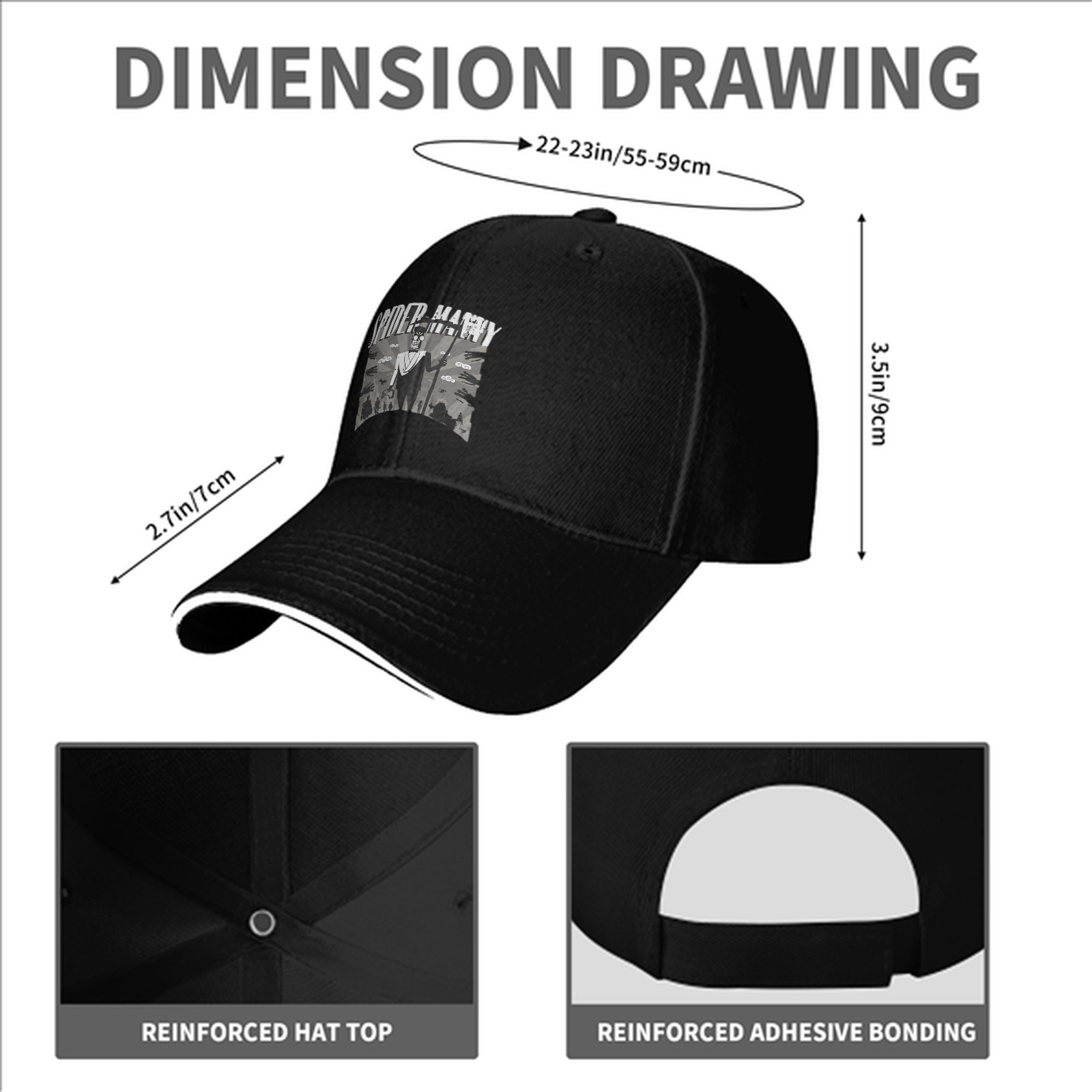 Black baseball cap with Spider Manny graphic print